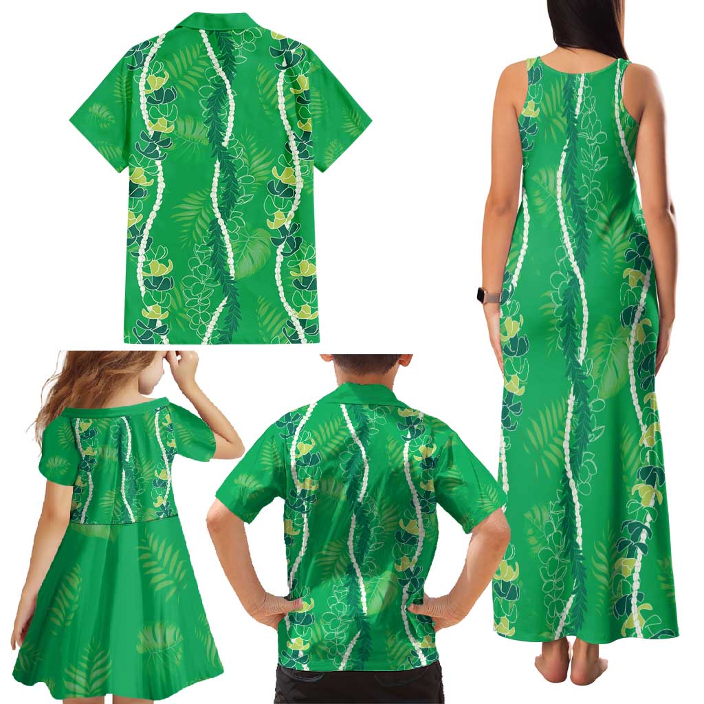 Hawaii Maile Lei Family Matching Tank Maxi Dress and Hawaiian Shirt With Green Monstera Pattern LT05 - Polynesian Pride