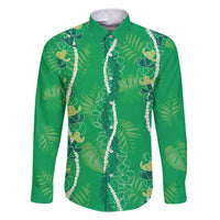 Hawaii Maile Lei Family Matching Tank Maxi Dress and Hawaiian Shirt With Green Monstera Pattern LT05 Dad's Shirt - Long Sleeve Green - Polynesian Pride