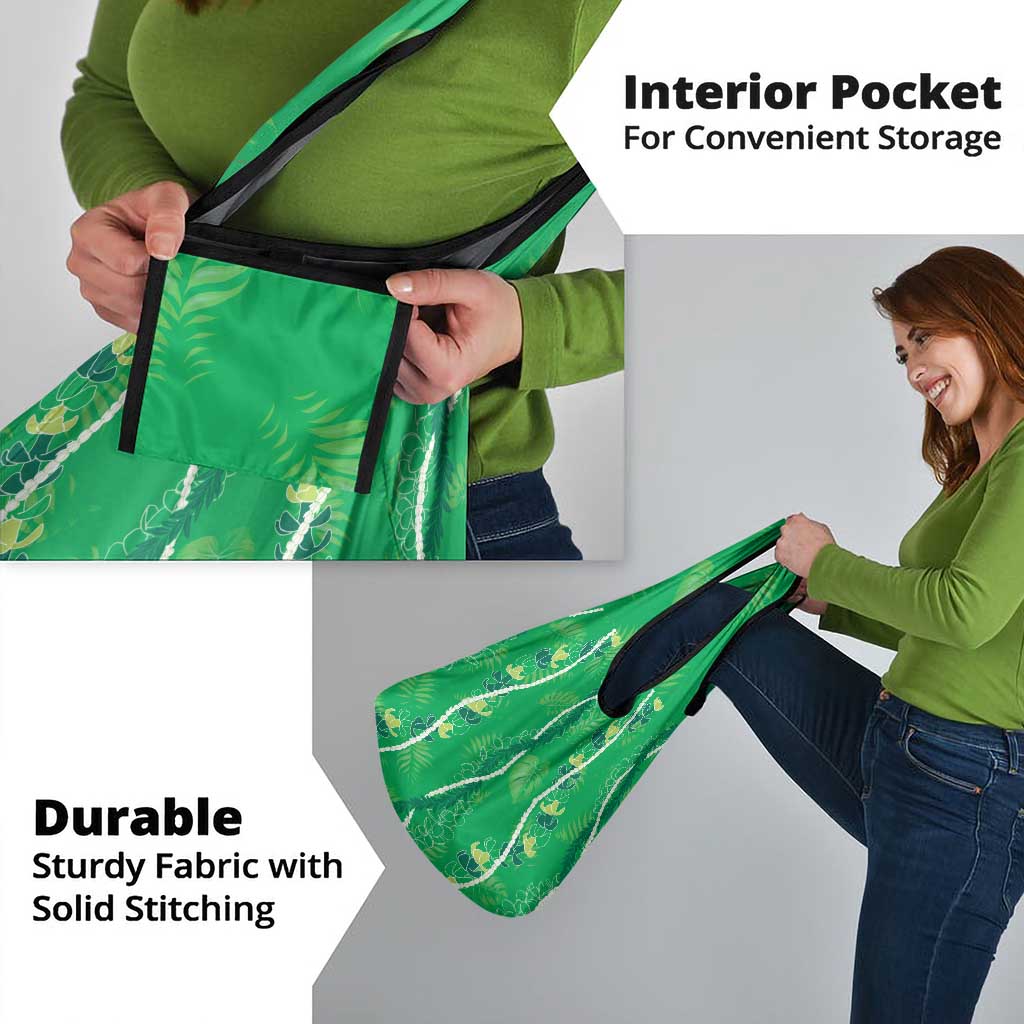 Hawaii Maile Lei Grocery Bag With Green Monstera Pattern