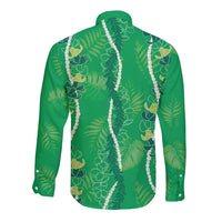 Hawaii Maile Lei Long Sleeve Button Shirt With Green Monstera Pattern LT05 - Polynesian Pride