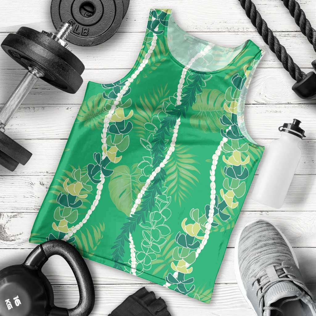 Hawaii Maile Lei Men Tank Top With Green Monstera Pattern