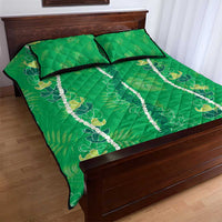 Hawaii Maile Lei Quilt Bed Set With Green Monstera Pattern