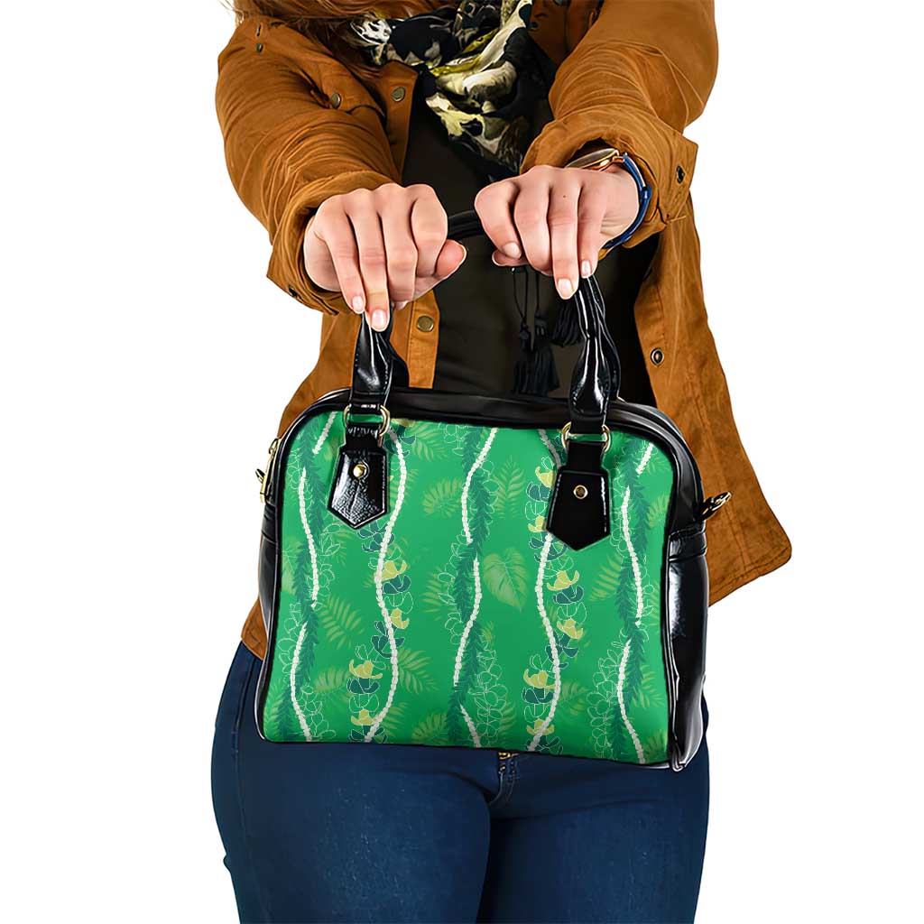 Hawaii Maile Lei Shoulder Handbag With Green Monstera Pattern LT05 One Size Green - Polynesian Pride