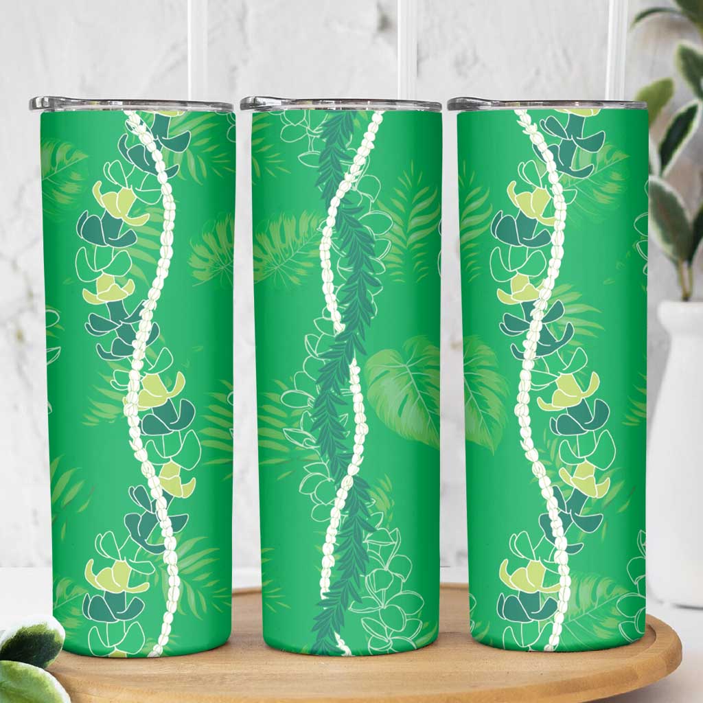 Hawaii Maile Lei Skinny Tumbler With Green Monstera Pattern