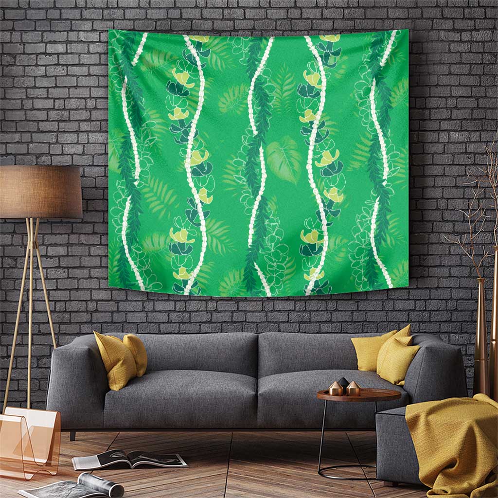 Hawaii Maile Lei Tapestry With Green Monstera Pattern LT05 Green - Polynesian Pride