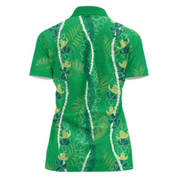 Hawaii Maile Lei Women Polo Shirt With Green Monstera Pattern