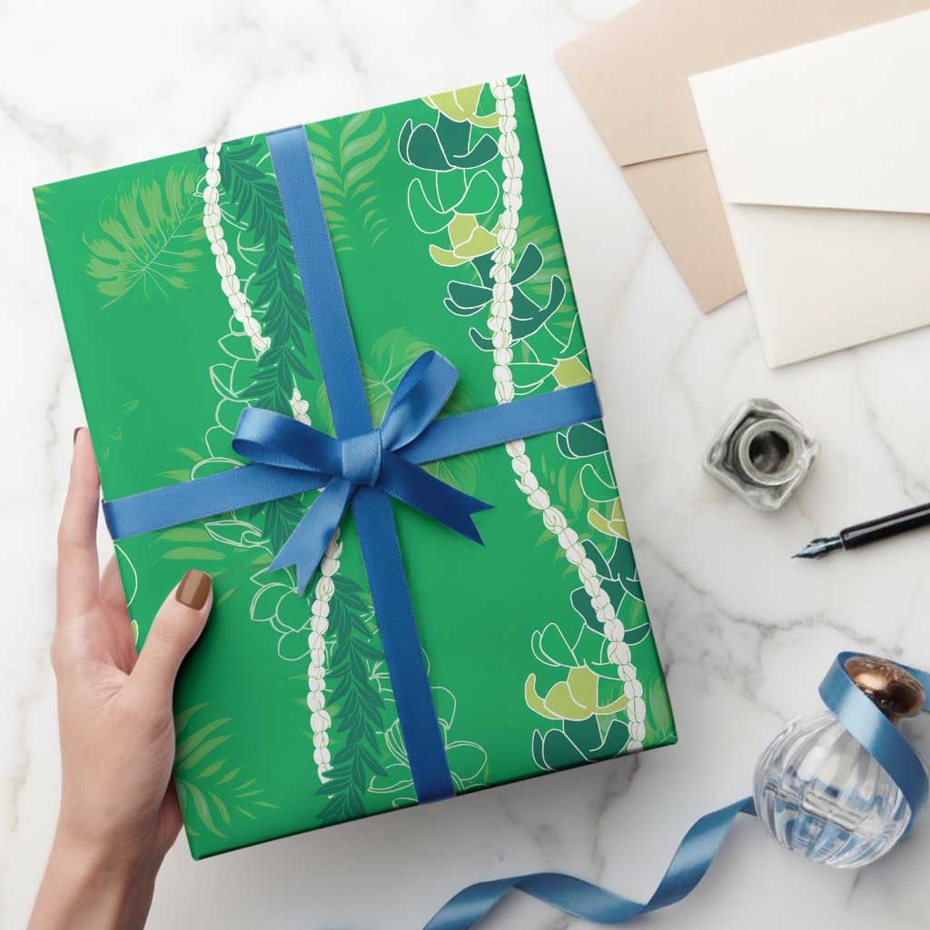 Hawaii Maile Lei Wrapping Paper With Green Monstera Pattern - Polynesian Pride