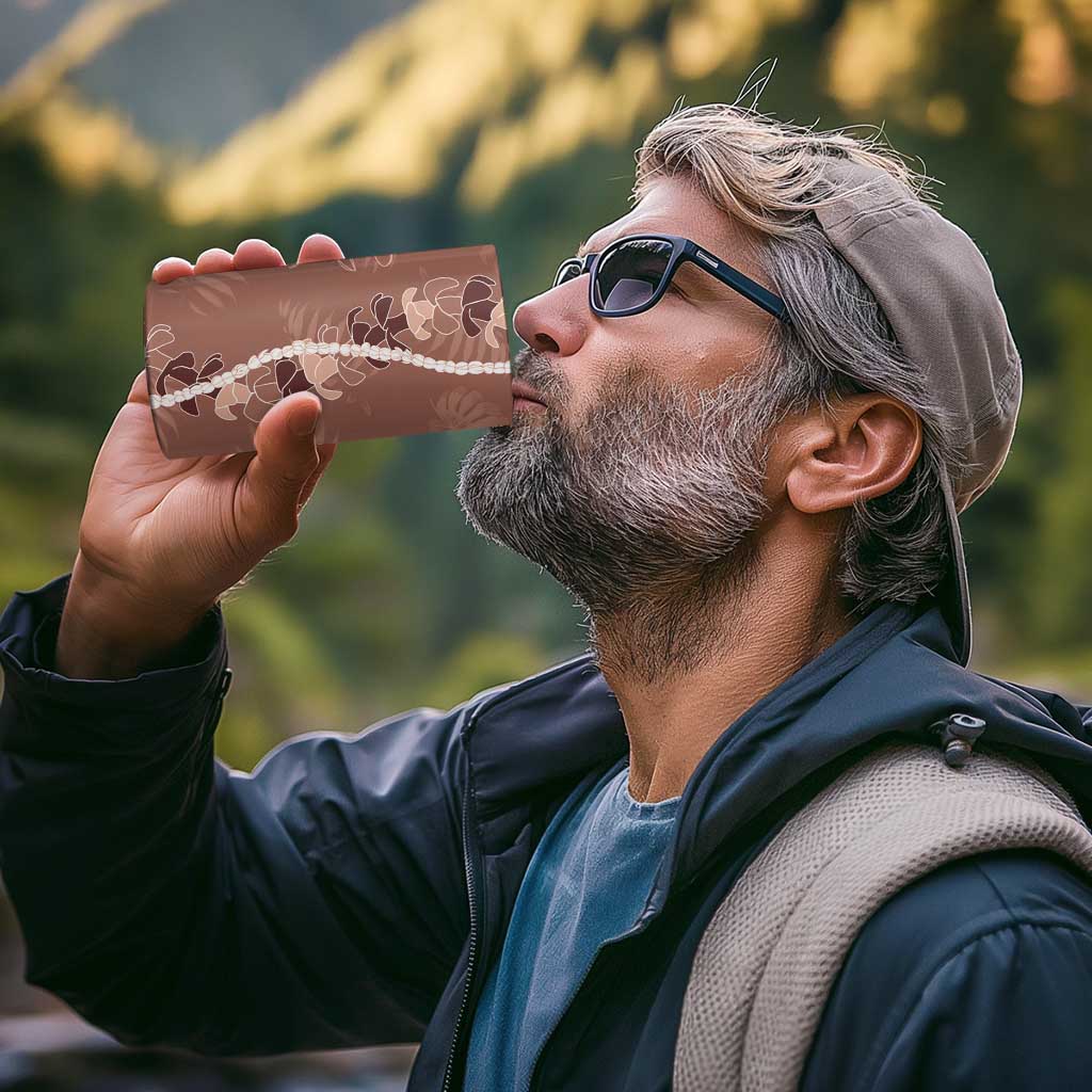 Hawaii Maile Lei 4 in 1 Can Cooler Tumbler With Brown Monstera Pattern