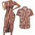 Hawaii Maile Lei Couples Matching Short Sleeve Bodycon Dress and Hawaiian Shirt With Brown Monstera Pattern