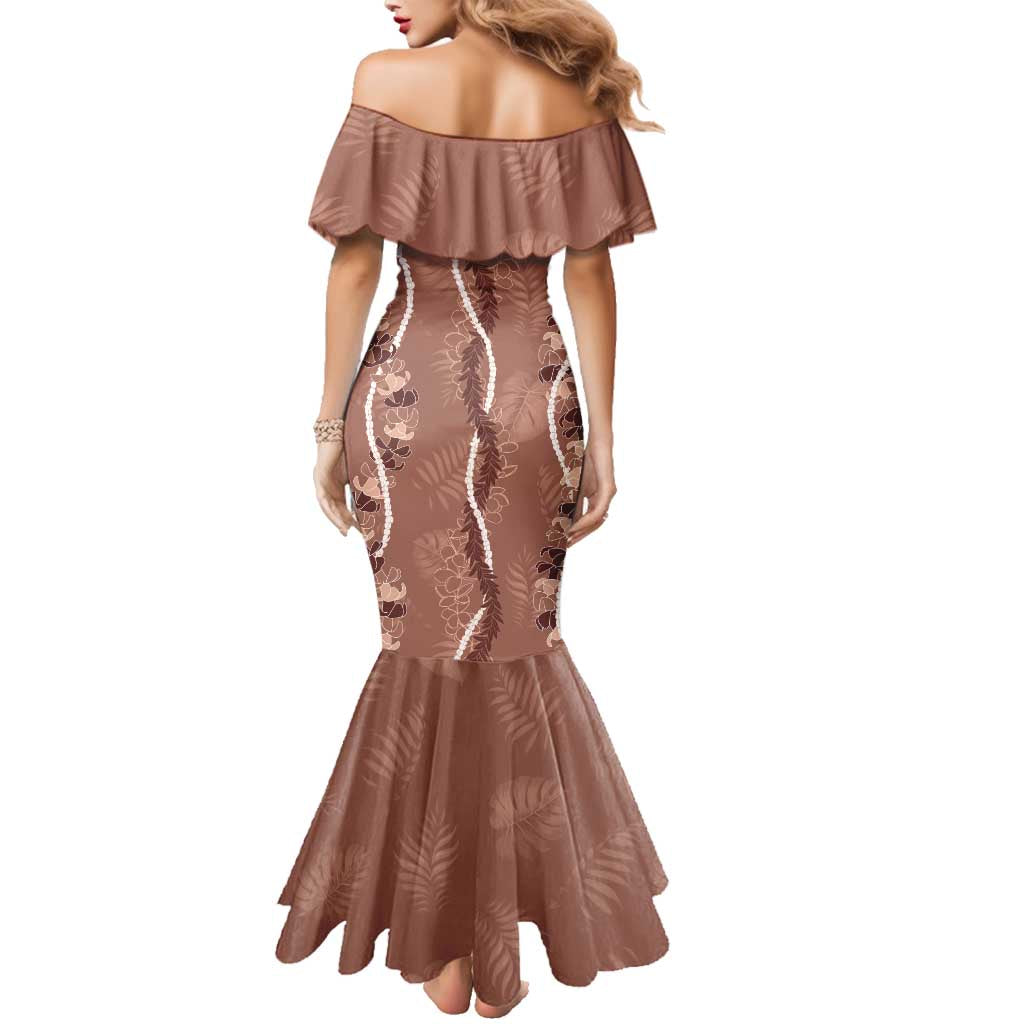 Hawaii Maile Lei Family Matching Mermaid Dress and Hawaiian Shirt With Brown Monstera Pattern LT05 - Polynesian Pride