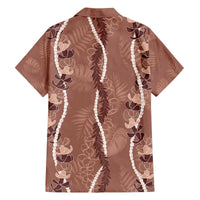 Hawaii Maile Lei Family Matching Off The Shoulder Long Sleeve Dress and Hawaiian Shirt With Brown Monstera Pattern