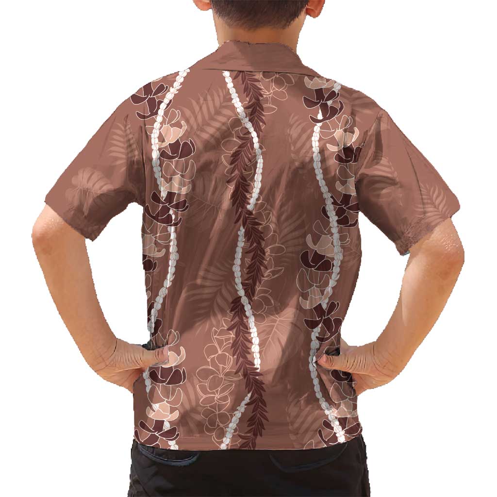 Hawaii Maile Lei Family Matching Off Shoulder Short Dress and Hawaiian Shirt With Brown Monstera Pattern LT05 - Polynesian Pride