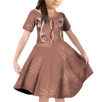 Hawaii Maile Lei Family Matching Off Shoulder Short Dress and Hawaiian Shirt With Brown Monstera Pattern LT05 Daughter's Dress Brown - Polynesian Pride