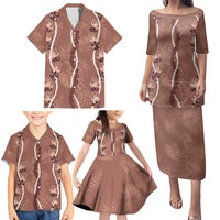Hawaii Maile Lei Family Matching Puletasi and Hawaiian Shirt With Brown Monstera Pattern
