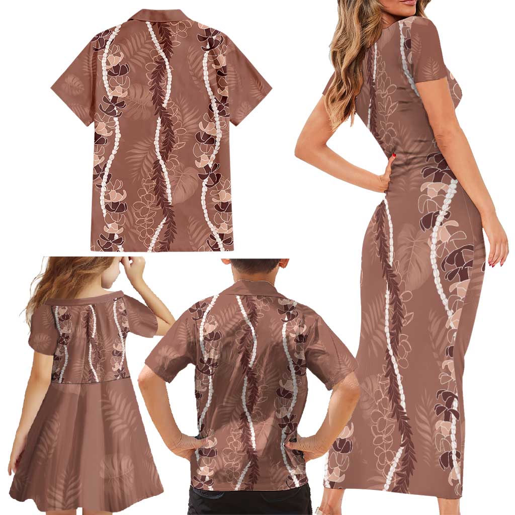 Hawaii Maile Lei Family Matching Short Sleeve Bodycon Dress and Hawaiian Shirt With Brown Monstera Pattern LT05 - Polynesian Pride