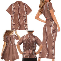 Hawaii Maile Lei Family Matching Short Sleeve Bodycon Dress and Hawaiian Shirt With Brown Monstera Pattern LT05 - Polynesian Pride