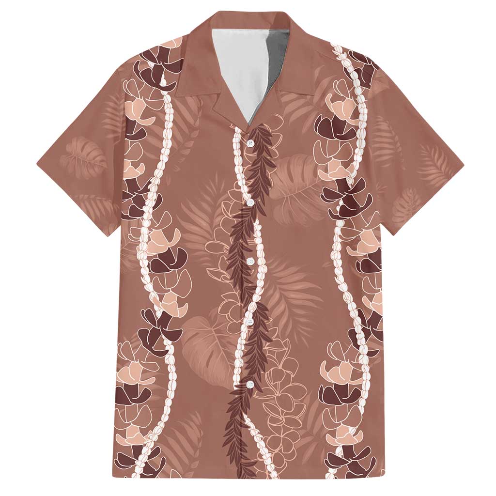 Hawaii Maile Lei Family Matching Short Sleeve Bodycon Dress and Hawaiian Shirt With Brown Monstera Pattern LT05 Dad's Shirt - Short Sleeve Brown - Polynesian Pride