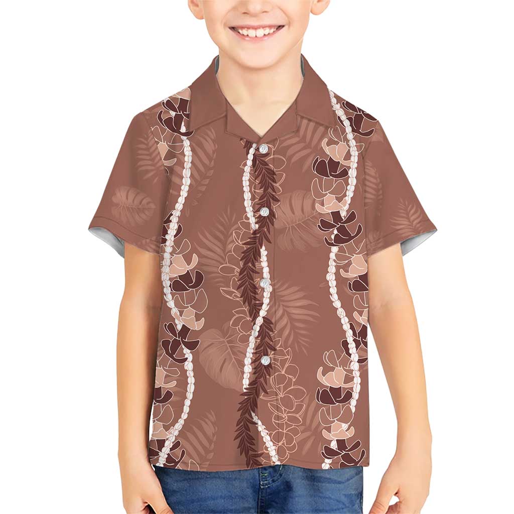 Hawaii Maile Lei Family Matching Short Sleeve Bodycon Dress and Hawaiian Shirt With Brown Monstera Pattern LT05 Son's Shirt Brown - Polynesian Pride