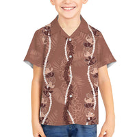 Hawaii Maile Lei Family Matching Short Sleeve Bodycon Dress and Hawaiian Shirt With Brown Monstera Pattern LT05 Son's Shirt Brown - Polynesian Pride