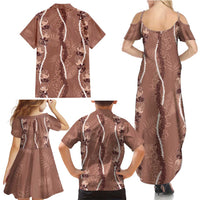 Hawaii Maile Lei Family Matching Summer Maxi Dress and Hawaiian Shirt With Brown Monstera Pattern LT05 - Polynesian Pride