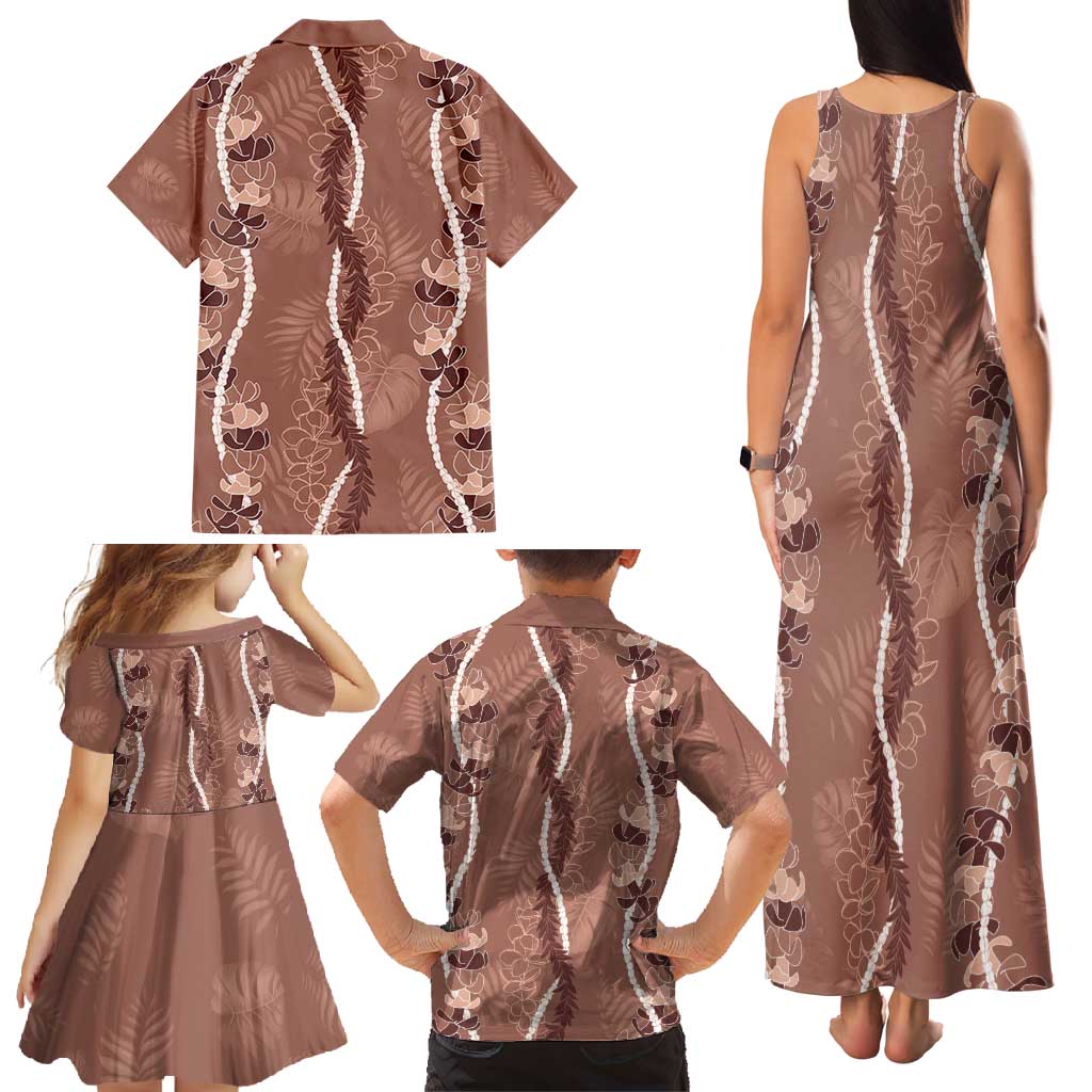 Hawaii Maile Lei Family Matching Tank Maxi Dress and Hawaiian Shirt With Brown Monstera Pattern LT05 - Polynesian Pride