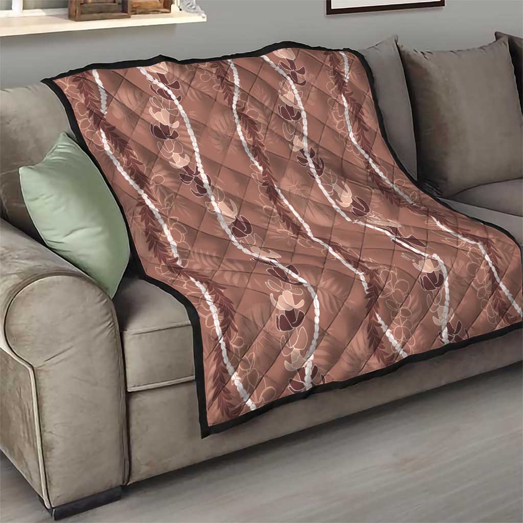 Hawaii Maile Lei Quilt With Brown Monstera Pattern