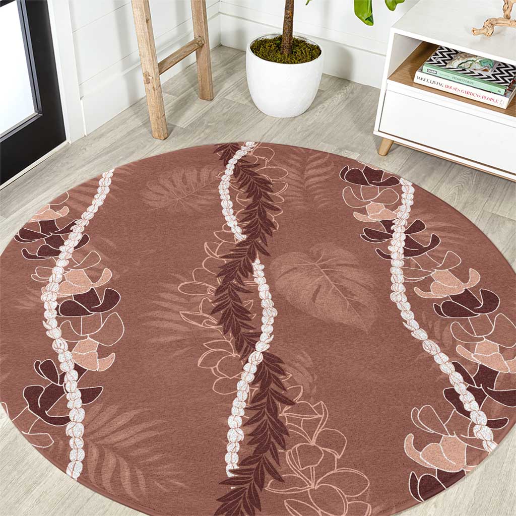 Hawaii Maile Lei Round Carpet With Brown Monstera Pattern LT05 Brown - Polynesian Pride