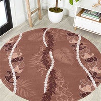 Hawaii Maile Lei Round Carpet With Brown Monstera Pattern LT05 Brown - Polynesian Pride