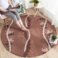 Hawaii Maile Lei Round Carpet With Brown Monstera Pattern LT05 - Polynesian Pride