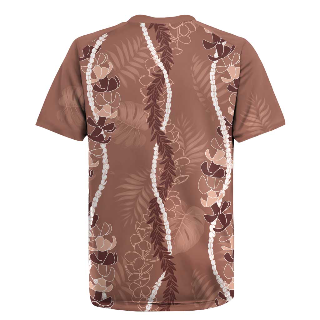 Hawaii Maile Lei Rugby Jersey With Brown Monstera Pattern