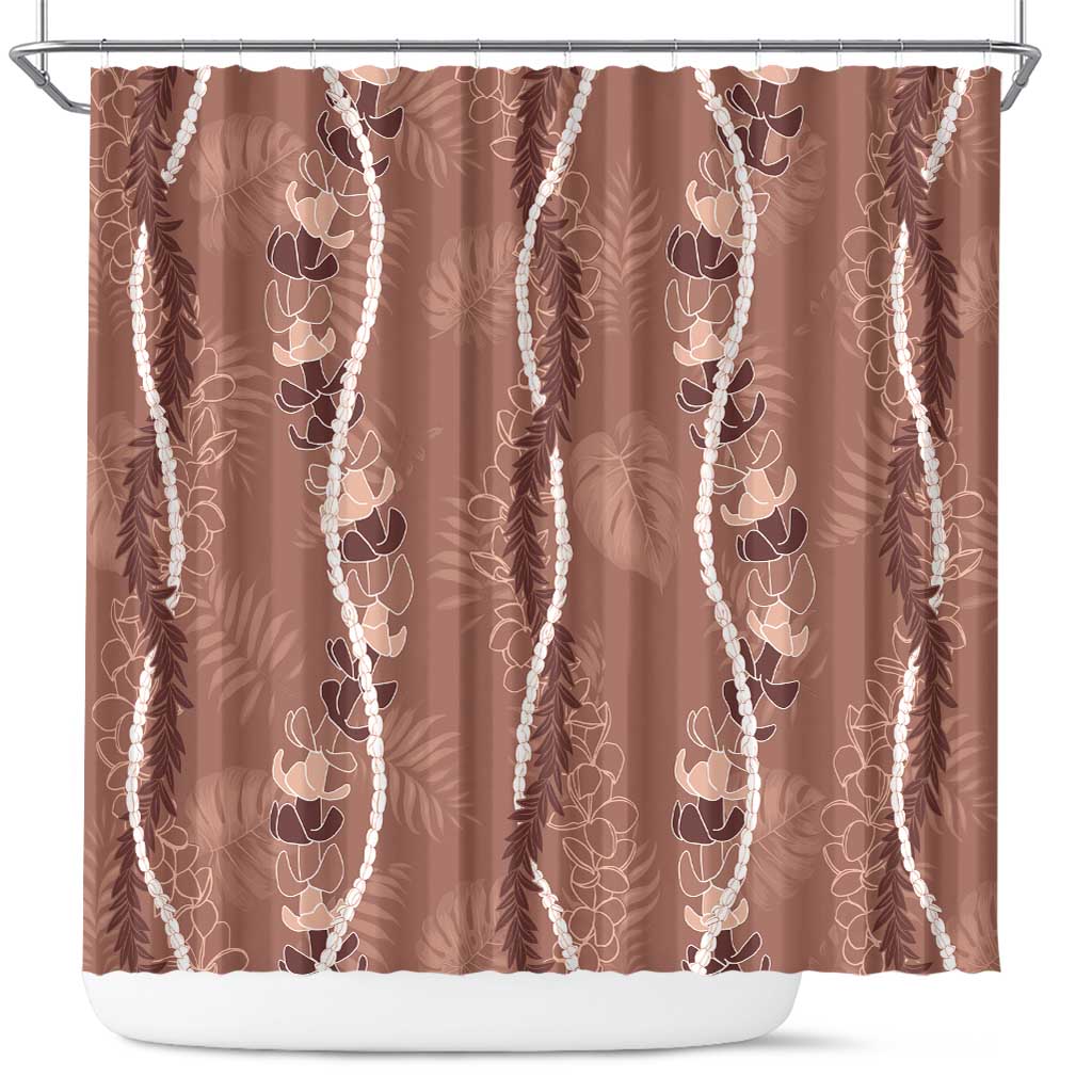 Hawaii Maile Lei Shower Curtain With Brown Monstera Pattern LT05 Brown - Polynesian Pride