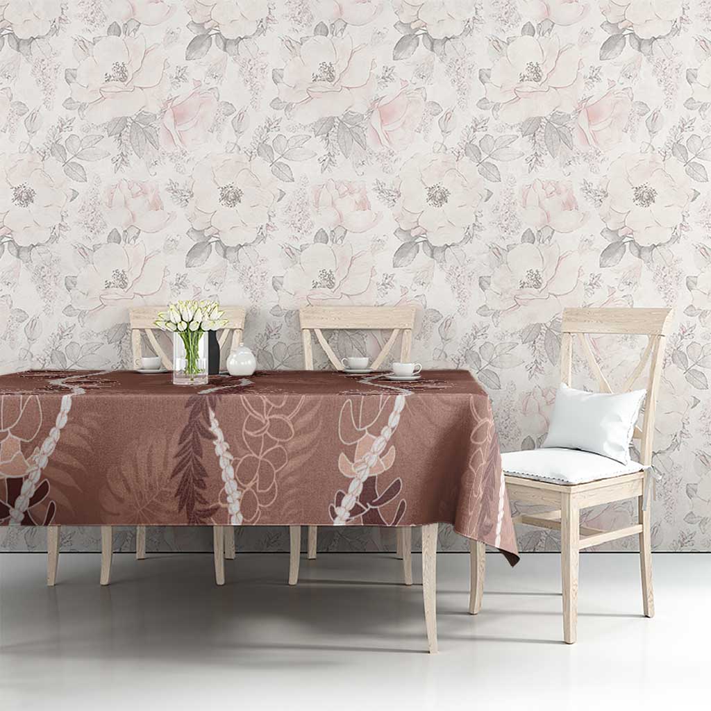 Hawaii Maile Lei Tablecloth With Brown Monstera Pattern