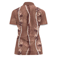 Hawaii Maile Lei Women Polo Shirt With Brown Monstera Pattern
