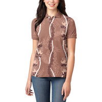 Hawaii Maile Lei Women Polo Shirt With Brown Monstera Pattern