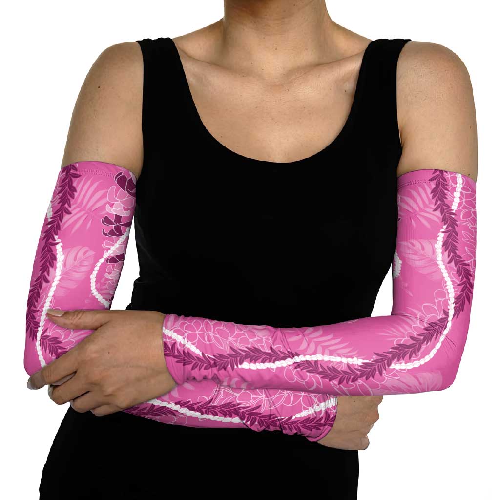 Hawaii Maile Lei Arm Sleeves With Pink Monstera Pattern LT05 - Polynesian Pride