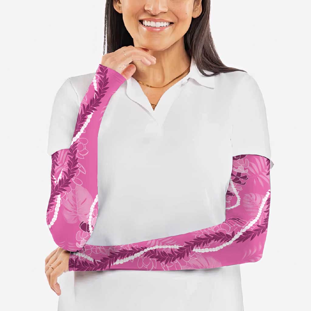 Hawaii Maile Lei Arm Sleeves With Pink Monstera Pattern LT05 - Polynesian Pride