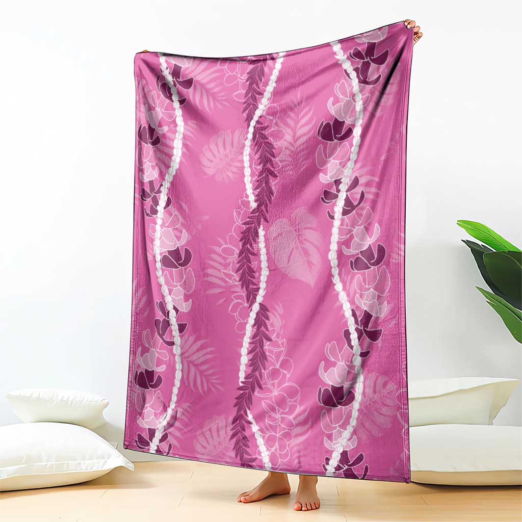 Hawaii Maile Lei Blanket With Pink Monstera Pattern