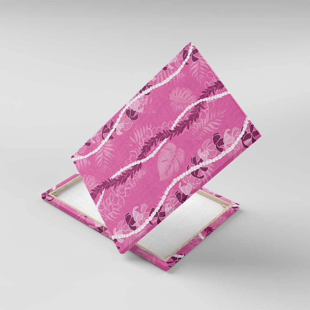 Hawaii Maile Lei Canvas Wall Art With Pink Monstera Pattern
