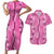 Hawaii Maile Lei Couples Matching Short Sleeve Bodycon Dress and Hawaiian Shirt With Pink Monstera Pattern