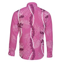 Hawaii Maile Lei Family Matching Long Sleeve Bodycon Dress and Hawaiian Shirt With Pink Monstera Pattern