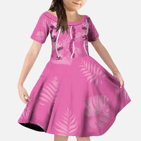 Hawaii Maile Lei Family Matching Off The Shoulder Long Sleeve Dress and Hawaiian Shirt With Pink Monstera Pattern