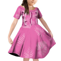 Hawaii Maile Lei Family Matching Off Shoulder Short Dress and Hawaiian Shirt With Pink Monstera Pattern LT05 Daughter's Dress Pink - Polynesian Pride