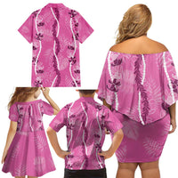 Hawaii Maile Lei Family Matching Off Shoulder Short Dress and Hawaiian Shirt With Pink Monstera Pattern LT05 - Polynesian Pride