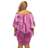 Hawaii Maile Lei Family Matching Off Shoulder Short Dress and Hawaiian Shirt With Pink Monstera Pattern LT05 - Polynesian Pride