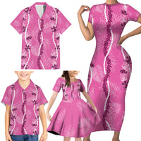 Hawaii Maile Lei Family Matching Short Sleeve Bodycon Dress and Hawaiian Shirt With Pink Monstera Pattern LT05 - Polynesian Pride