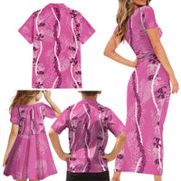 Hawaii Maile Lei Family Matching Short Sleeve Bodycon Dress and Hawaiian Shirt With Pink Monstera Pattern LT05 - Polynesian Pride