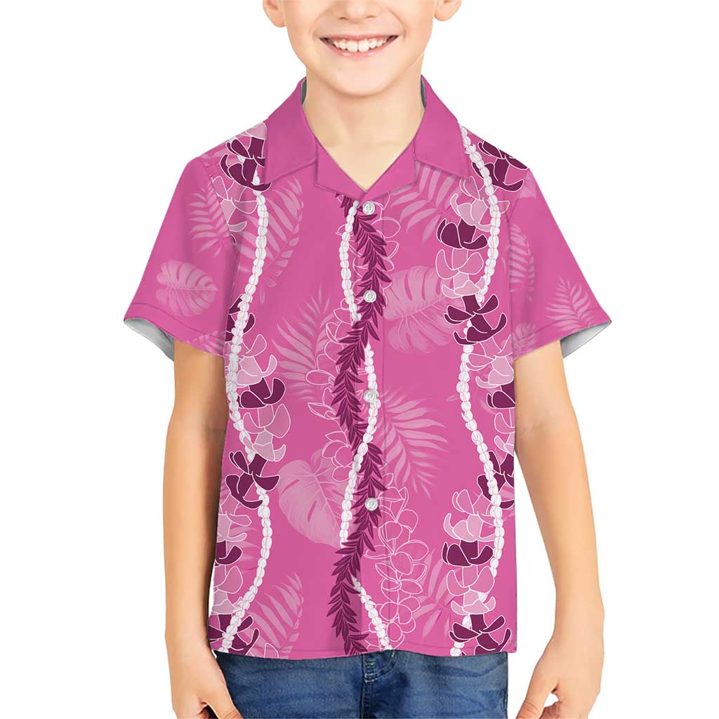 Hawaii Maile Lei Family Matching Short Sleeve Bodycon Dress and Hawaiian Shirt With Pink Monstera Pattern LT05 Son's Shirt Pink - Polynesian Pride