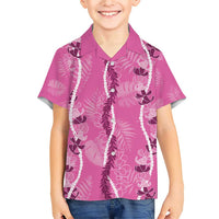 Hawaii Maile Lei Family Matching Short Sleeve Bodycon Dress and Hawaiian Shirt With Pink Monstera Pattern LT05 Son's Shirt Pink - Polynesian Pride