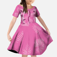Hawaii Maile Lei Family Matching Summer Maxi Dress and Hawaiian Shirt With Pink Monstera Pattern LT05 Daughter's Dress Pink - Polynesian Pride