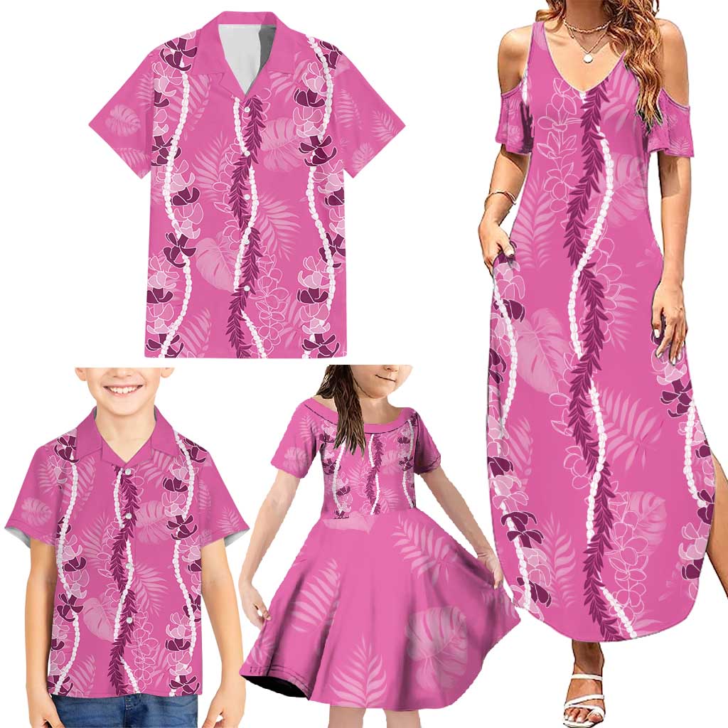 Hawaii Maile Lei Family Matching Summer Maxi Dress and Hawaiian Shirt With Pink Monstera Pattern LT05 - Polynesian Pride